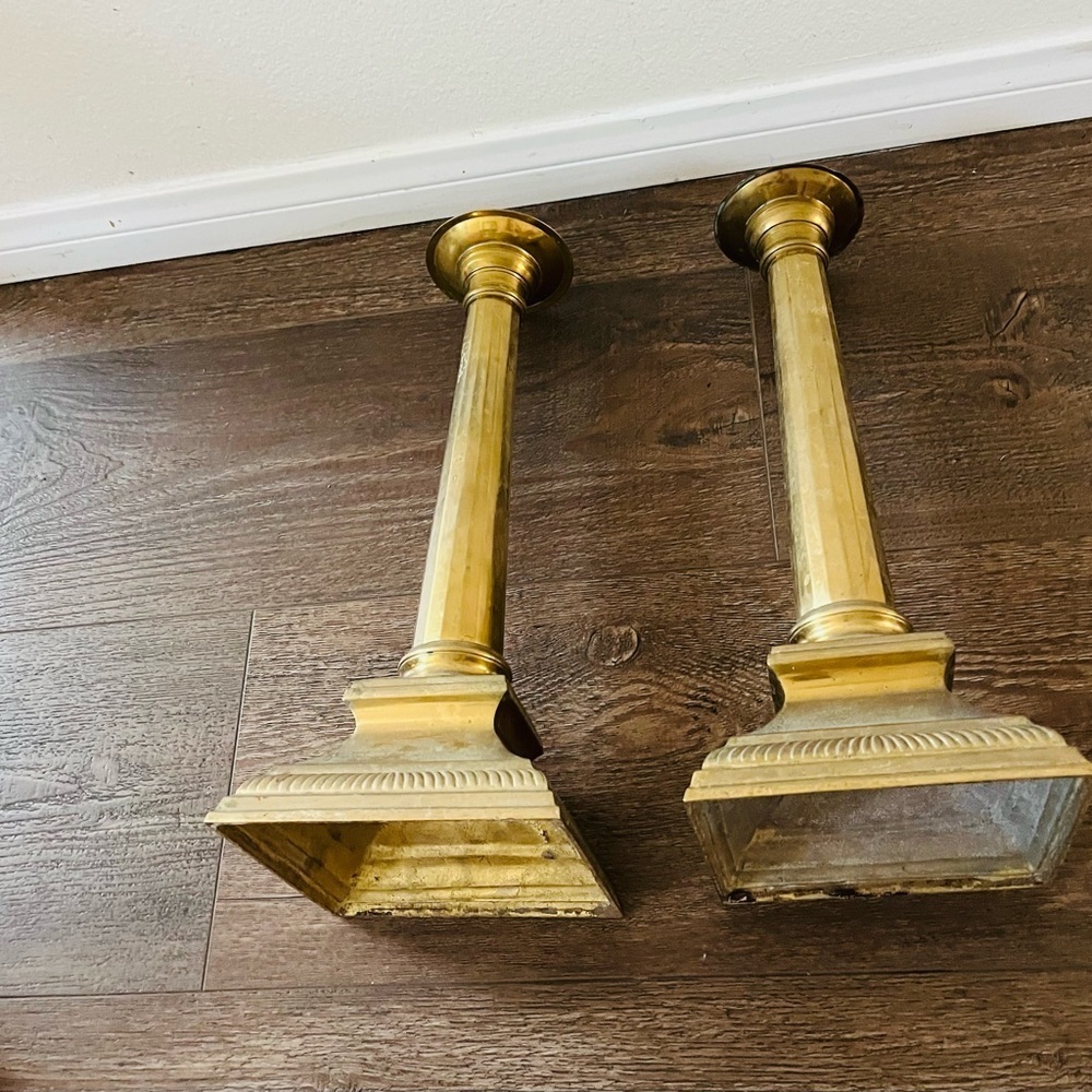 Antique Brass Candlestick Holders Set of 2 - Picture 9 of 13